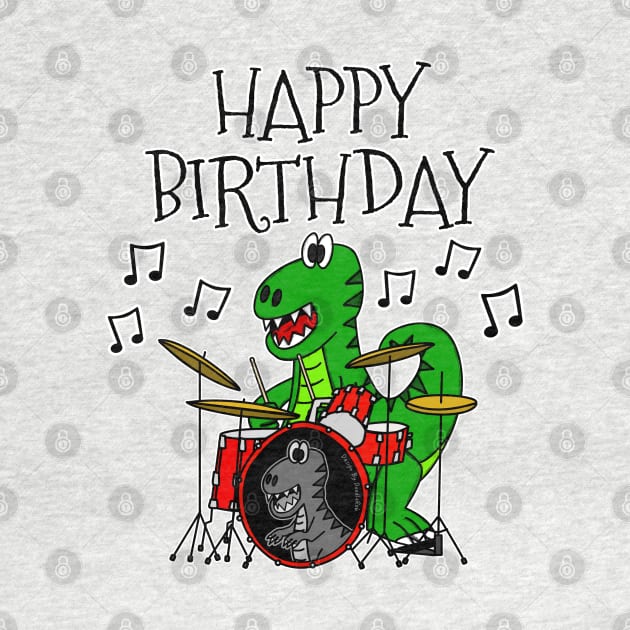 T-Rex Dinosaur Drums Happy Birthday Drummer Musician by doodlerob